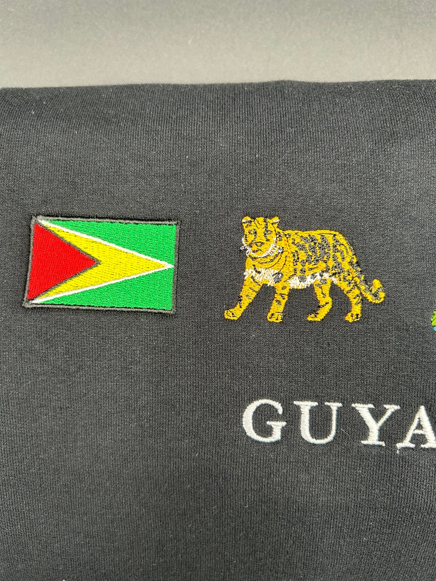 Guyana Embroidered Sweatshirt Flag, Leopard, Water Falls, Victoria Amazonica Crewneck