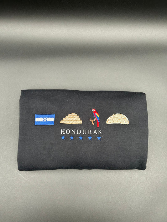 Honduras Embroidered Sweatshirt La Bandera, Copán Ruinas, Baleadas, 5 Estrellas Crewneck Embroidery