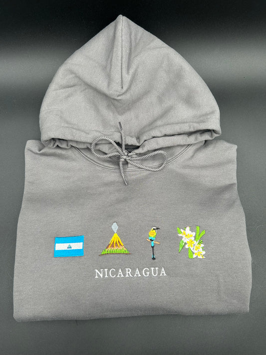 Nicaragua Embroidered Hoodie La Bandera, Volcanes, National Bird, Flor de Sacuanjoche PullOver