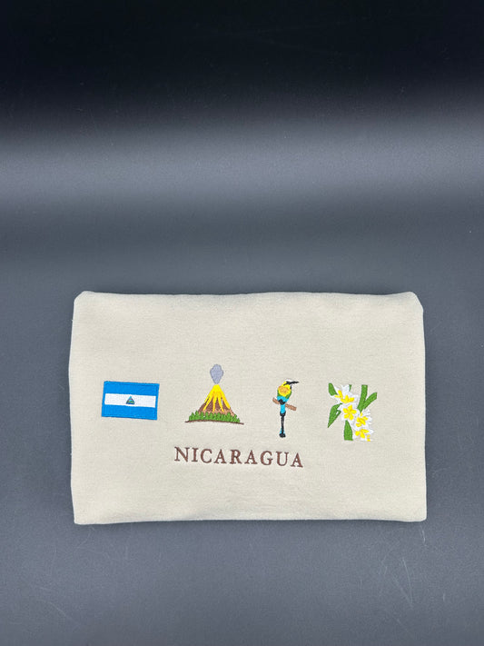 Nicaragua Embroidered Sweatshirt La Bandera, Volcanes, National Bird, Flor de Sacuanjoche Crewneck