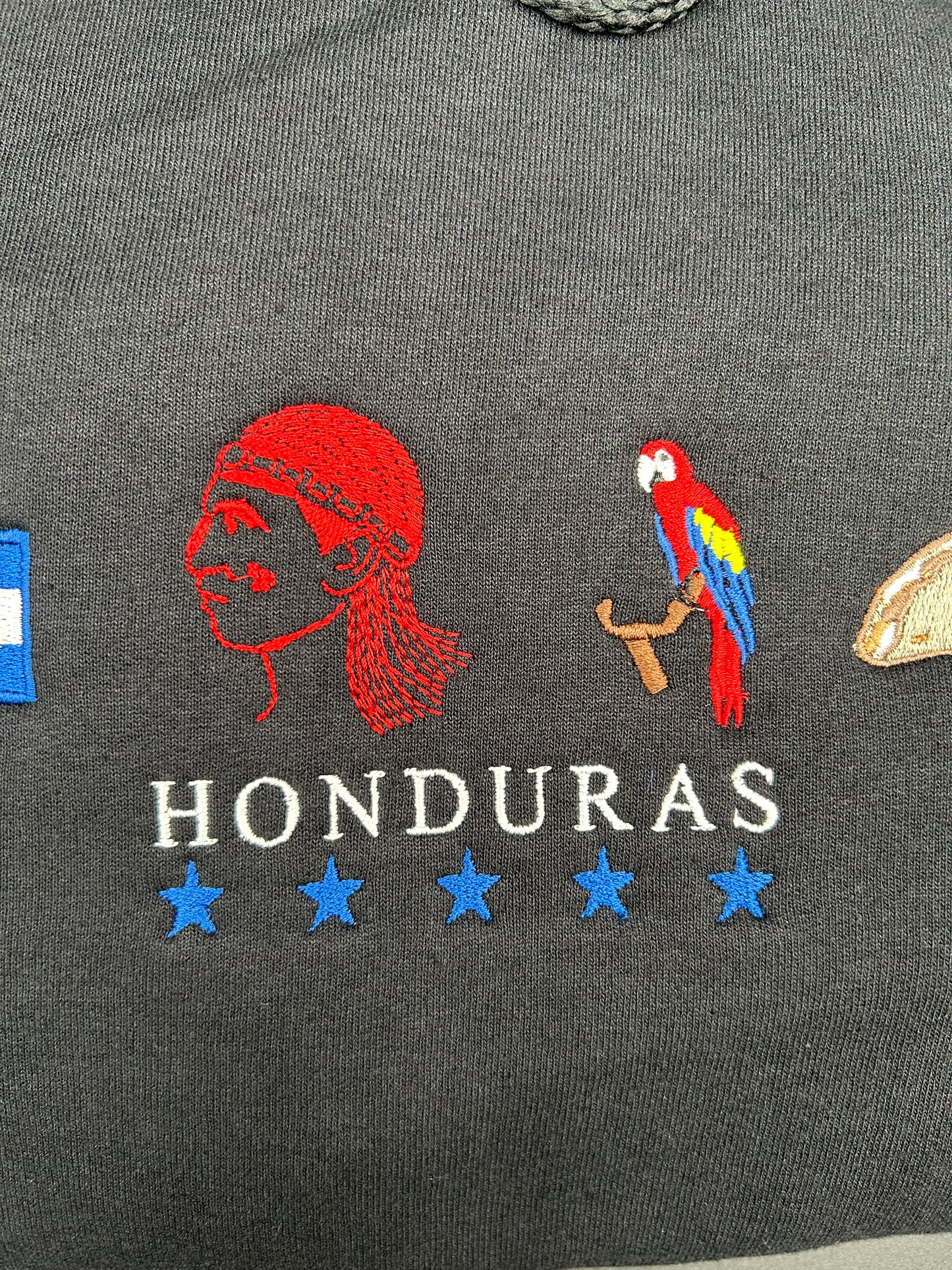 Honduras Embroidered Hoodie La Bandera, Copán Ruinas, Guara Roja, Baleadas, El Indio Lempira 5 Estrellas Hoodie Embroidery