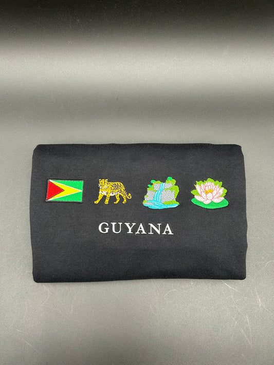 Guyana Embroidered Sweatshirt Flag, Leopard, Water Falls, Victoria Amazonica Crewneck