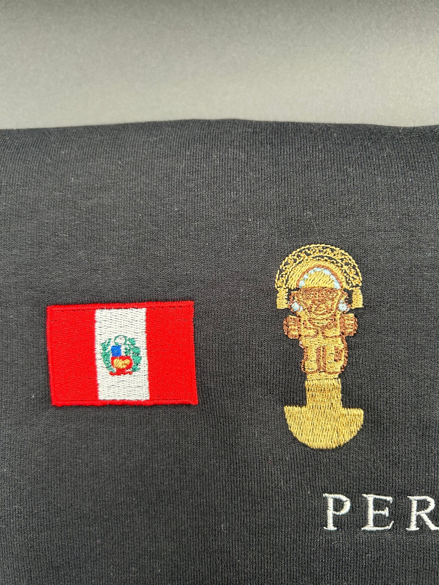 Peru Embroidered Sweatshirt Peruvian Flag, Llama, Tumi, and Ceviche Crew Neck